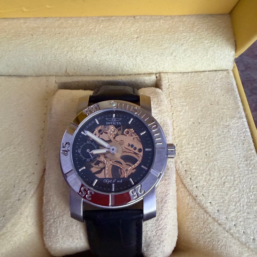 Invicta Men's Skeleton Watch - Black & Rose Gold Accents